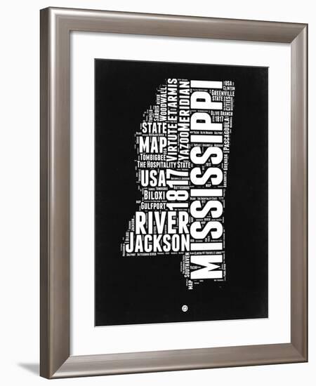 Mississippi Black and White Map-NaxArt-Framed Art Print