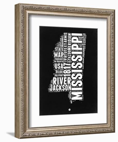 Mississippi Black and White Map-NaxArt-Framed Art Print