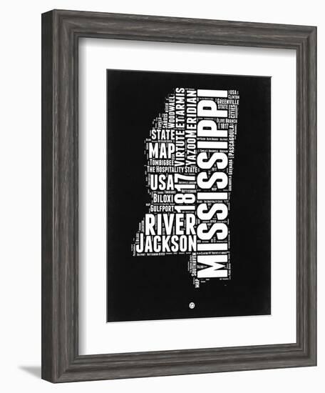 Mississippi Black and White Map-NaxArt-Framed Art Print