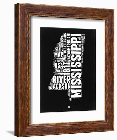 Mississippi Black and White Map-NaxArt-Framed Art Print