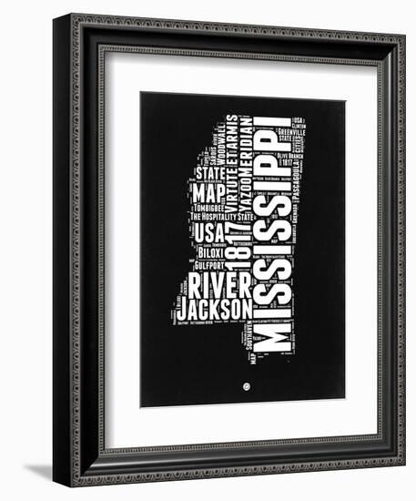 Mississippi Black and White Map-NaxArt-Framed Art Print