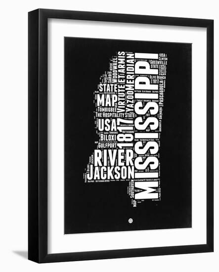 Mississippi Black and White Map-NaxArt-Framed Art Print