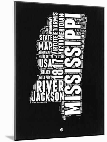 Mississippi Black and White Map-NaxArt-Mounted Art Print