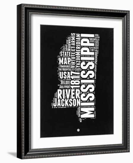 Mississippi Black and White Map-NaxArt-Framed Art Print
