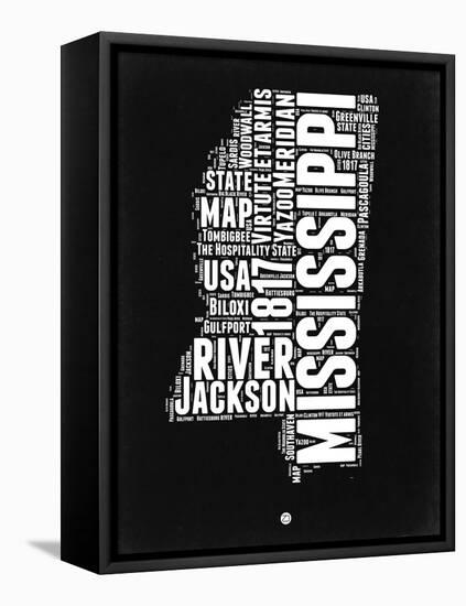 Mississippi Black and White Map-NaxArt-Framed Stretched Canvas