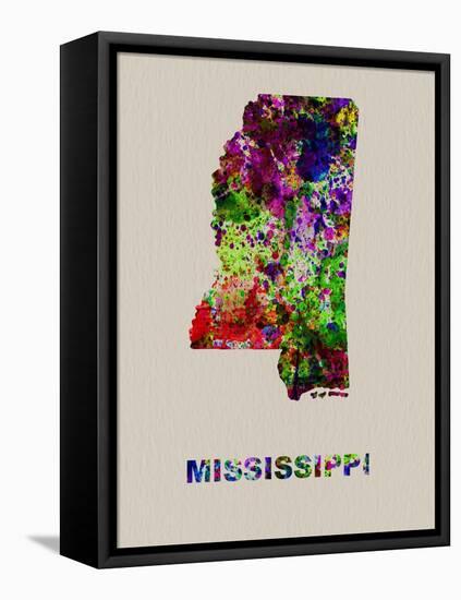 Mississippi Color Splatter Map-NaxArt-Framed Stretched Canvas