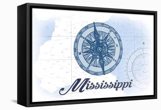 Mississippi - Compass - Blue - Coastal Icon-Lantern Press-Framed Stretched Canvas