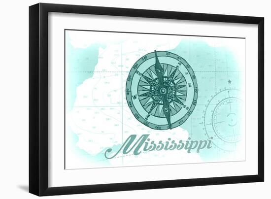 Mississippi - Compass - Teal - Coastal Icon-Lantern Press-Framed Art Print