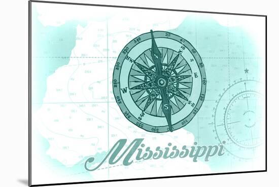 Mississippi - Compass - Teal - Coastal Icon-Lantern Press-Mounted Art Print