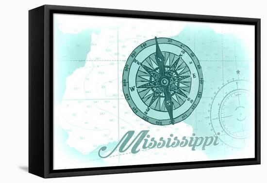 Mississippi - Compass - Teal - Coastal Icon-Lantern Press-Framed Stretched Canvas
