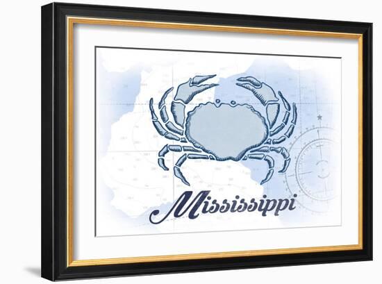 Mississippi - Crab - Blue - Coastal Icon-Lantern Press-Framed Art Print