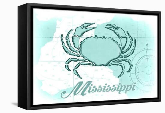 Mississippi - Crab - Teal - Coastal Icon-Lantern Press-Framed Stretched Canvas