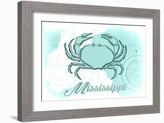 Mississippi - Crab - Teal - Coastal Icon-Lantern Press-Framed Art Print