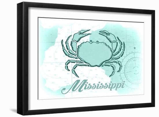 Mississippi - Crab - Teal - Coastal Icon-Lantern Press-Framed Art Print