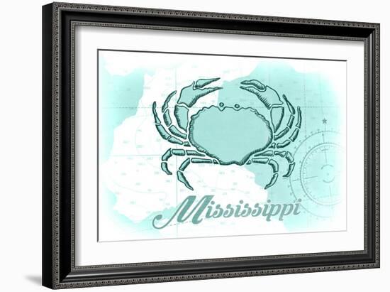 Mississippi - Crab - Teal - Coastal Icon-Lantern Press-Framed Art Print