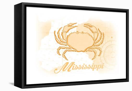 Mississippi - Crab - Yellow - Coastal Icon-Lantern Press-Framed Stretched Canvas