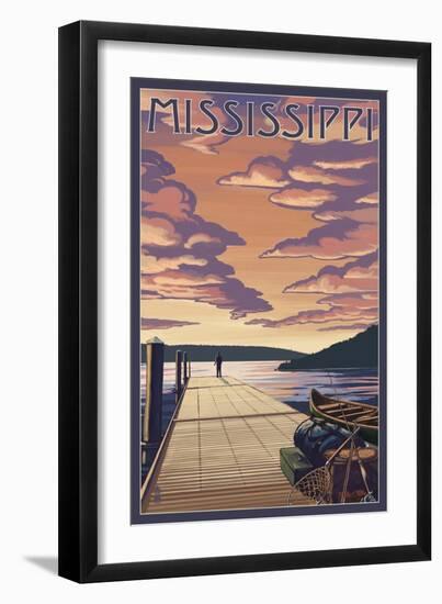 Mississippi - Dock Scene and Lake-Lantern Press-Framed Art Print