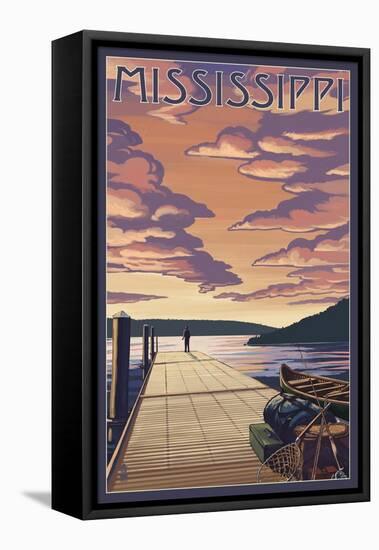 Mississippi - Dock Scene and Lake-Lantern Press-Framed Stretched Canvas