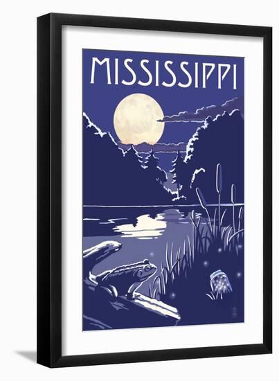 Mississippi - Lake at Night-Lantern Press-Framed Art Print