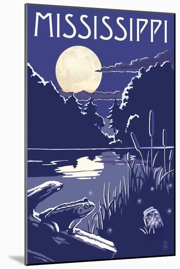 Mississippi - Lake at Night-Lantern Press-Mounted Art Print