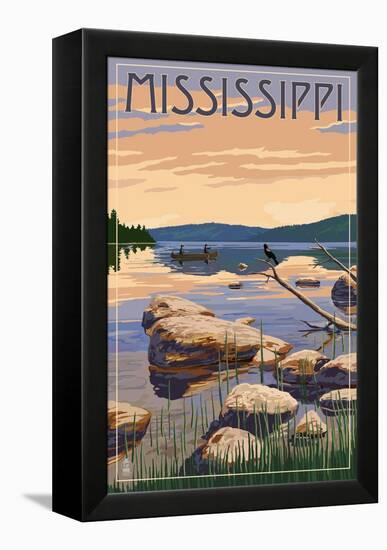 Mississippi - Lake Sunrise Scene-Lantern Press-Framed Stretched Canvas