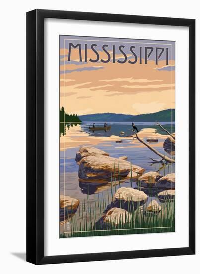 Mississippi - Lake Sunrise Scene-Lantern Press-Framed Art Print