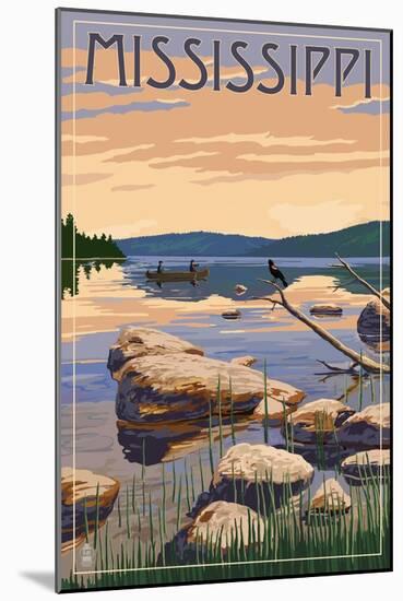 Mississippi - Lake Sunrise Scene-Lantern Press-Mounted Art Print
