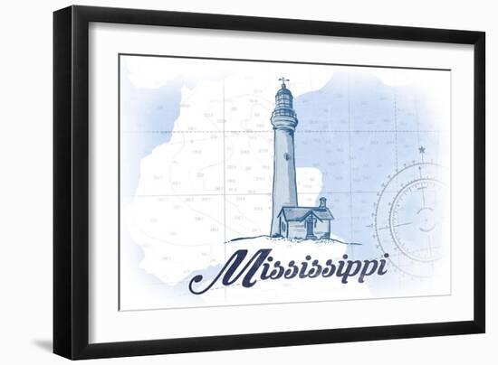 Mississippi - Lighthouse - Blue - Coastal Icon-Lantern Press-Framed Art Print