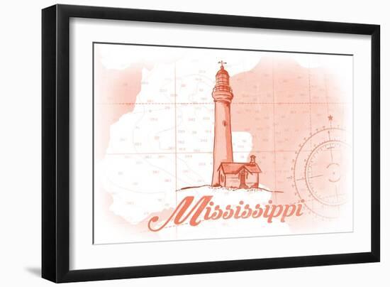 Mississippi - Lighthouse - Coral - Coastal Icon-Lantern Press-Framed Art Print