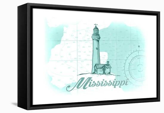 Mississippi - Lighthouse - Teal - Coastal Icon-Lantern Press-Framed Stretched Canvas