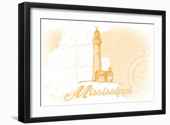 Mississippi - Lighthouse - Yellow - Coastal Icon-Lantern Press-Framed Art Print