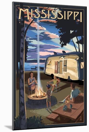 Mississippi - Retro Camper and Lake-Lantern Press-Mounted Art Print