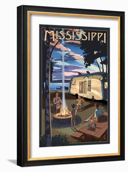 Mississippi - Retro Camper and Lake-Lantern Press-Framed Art Print