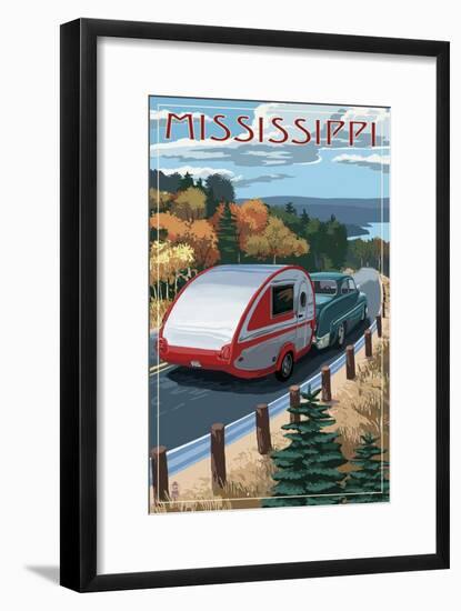 Mississippi - Retro Camper on Road-Lantern Press-Framed Art Print