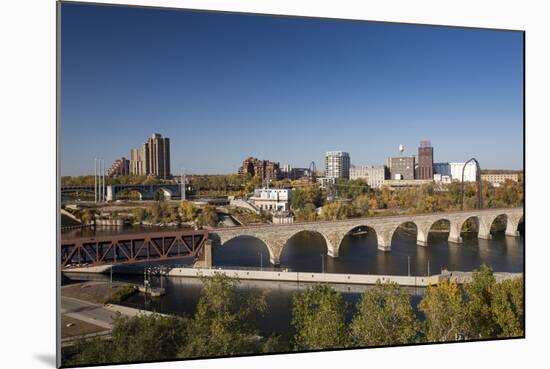 Mississippi River and City Skyline, Minneapolis, Minnesota, USA-Walter Bibikow-Mounted Photographic Print