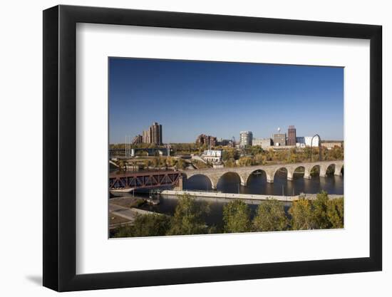 Mississippi River and City Skyline, Minneapolis, Minnesota, USA-Walter Bibikow-Framed Photographic Print