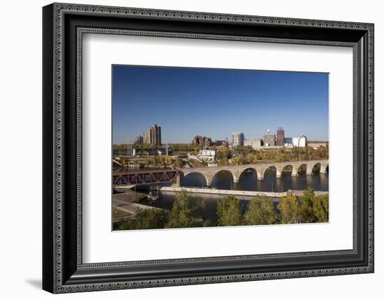 Mississippi River and City Skyline, Minneapolis, Minnesota, USA-Walter Bibikow-Framed Photographic Print