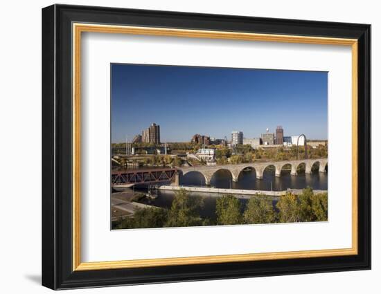 Mississippi River and City Skyline, Minneapolis, Minnesota, USA-Walter Bibikow-Framed Photographic Print