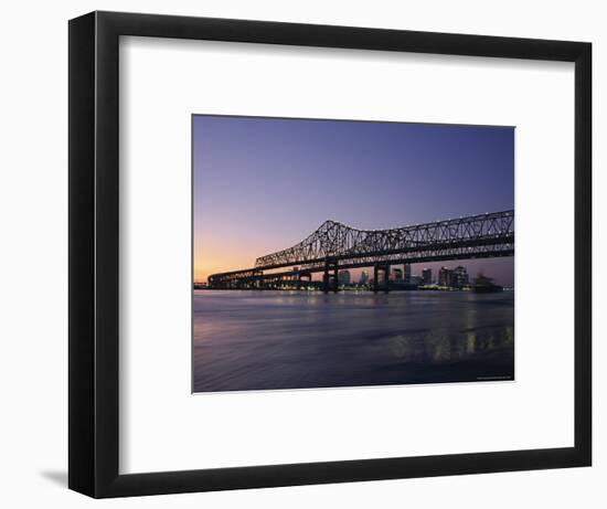 Mississippi River Bridge in the Evening and City Beyond, New Orleans, Louisiana-Charles Bowman-Framed Photographic Print