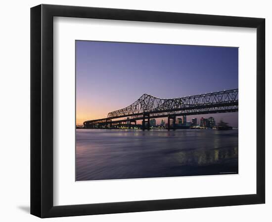 Mississippi River Bridge in the Evening and City Beyond, New Orleans, Louisiana-Charles Bowman-Framed Photographic Print