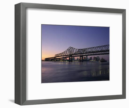 Mississippi River Bridge in the Evening and City Beyond, New Orleans, Louisiana-Charles Bowman-Framed Photographic Print