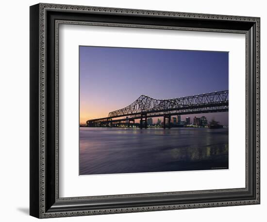 Mississippi River Bridge in the Evening and City Beyond, New Orleans, Louisiana-Charles Bowman-Framed Photographic Print