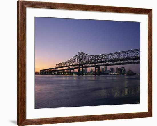 Mississippi River Bridge in the Evening and City Beyond, New Orleans, Louisiana-Charles Bowman-Framed Photographic Print