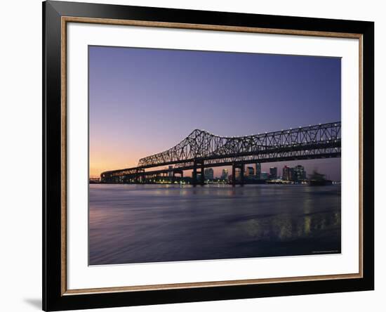 Mississippi River Bridge in the Evening and City Beyond, New Orleans, Louisiana-Charles Bowman-Framed Photographic Print