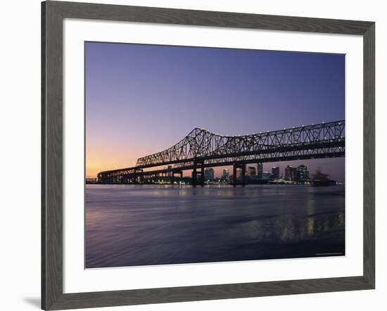 Mississippi River Bridge in the Evening and City Beyond, New Orleans, Louisiana-Charles Bowman-Framed Photographic Print