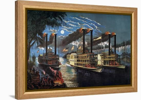 Mississippi River Race-Currier & Ives-Framed Premier Image Canvas