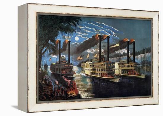 Mississippi River Race-Currier & Ives-Framed Premier Image Canvas