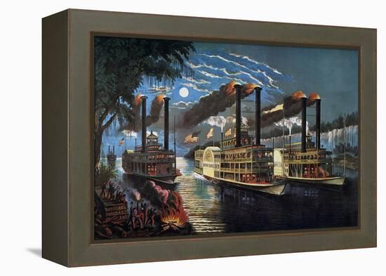 Mississippi River Race-Currier & Ives-Framed Premier Image Canvas