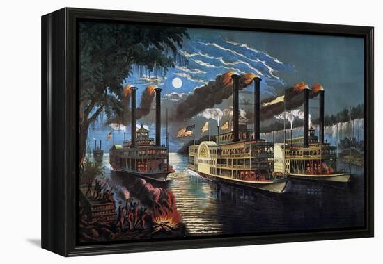 Mississippi River Race-Currier & Ives-Framed Premier Image Canvas