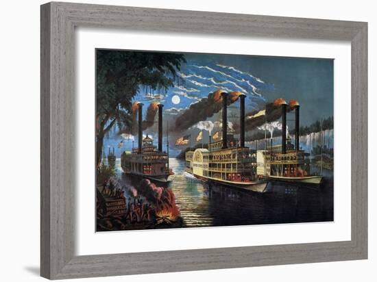 Mississippi River Race-Currier & Ives-Framed Giclee Print